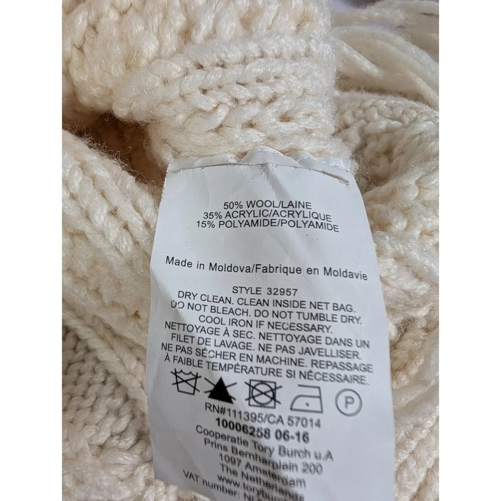Tory Burch Ivory Cable-Knit Fringe Sweater